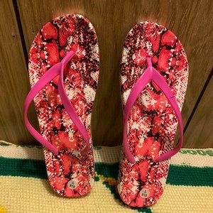 Jelly Flip Flops in red snake print ladies size 9.5